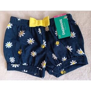 Shorts 0 To 3 Months New  Garanimals Navy Blue With Bees Flowers Bow Baby Girl